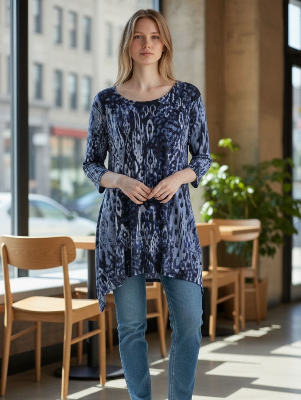 Ruby Rd Blue Abstract Pattern Scoop Neck Long Sleeve Top LP - Picture 2 of 8
